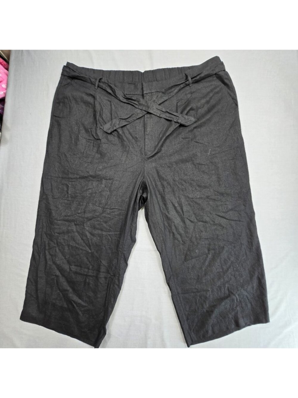 Old Navy 4X Wide Leg Black Linen Blend Pants Lightweight Elastic Waist Tie